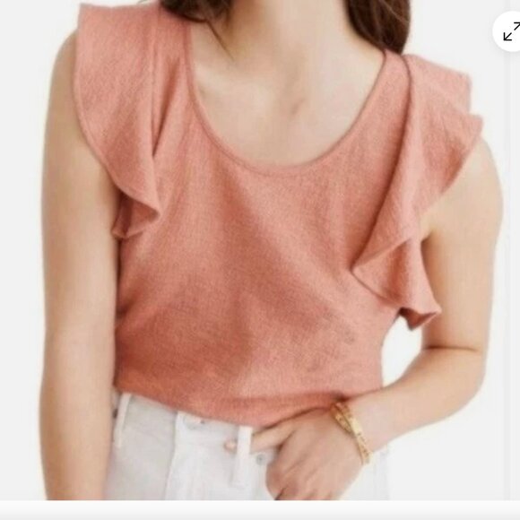 Madewell Texture & Thread Women’s Sz XXL Ruffle Sleeve Tank Top Romantic Coral - Picture 2 of 4